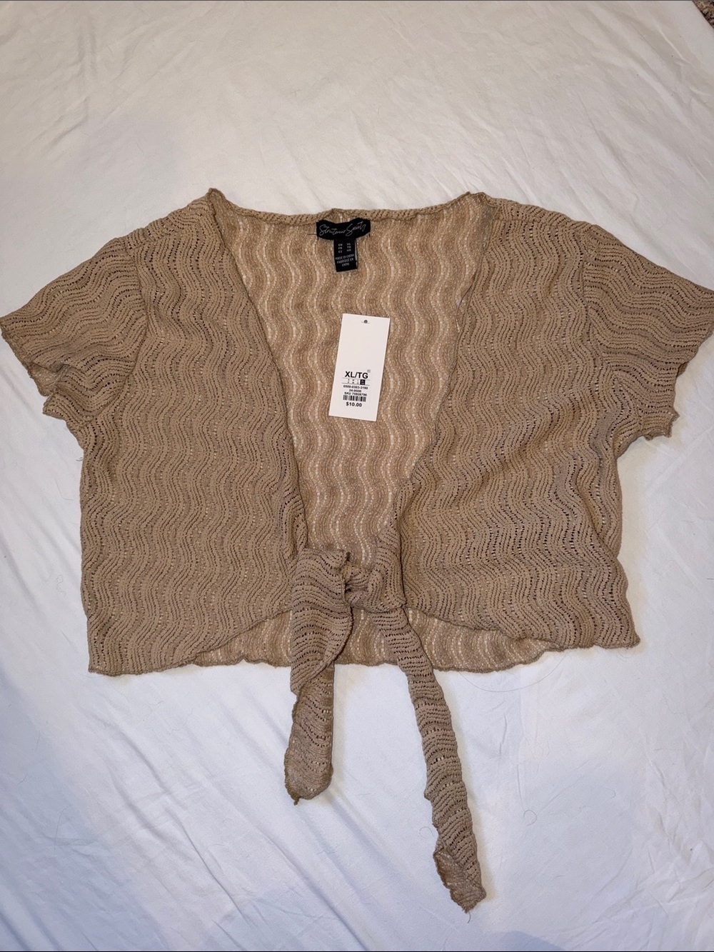 Forever 21 Taupe Knit Tie-Front Crop Top